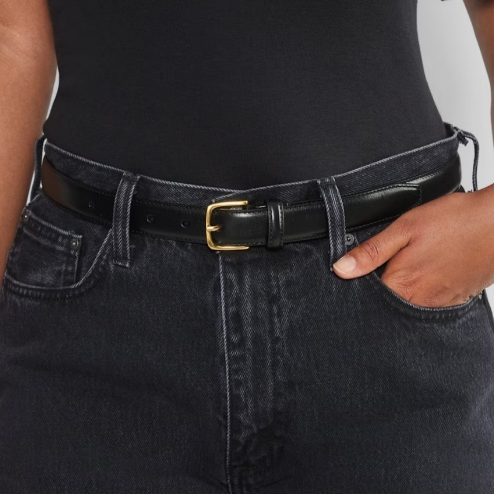 Aritzia Essential Solid Brass Leather Belt Size XS